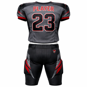 Custom American Football Uniform Set Men’s Grey Black Red Jersey & Pants Breathable Polyester Training Team Sports Wear - Product Image 2