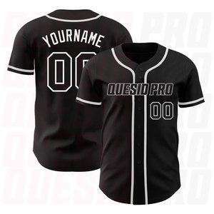 Maillot de baseball américain personnalisable de qualité supérieure, noir et blanc, authentique, impression par sublimation - Product Image 1