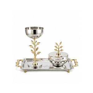Stainless Steel Incense <b>Burner</b> Set with Gold Accent Tray and Candle Holder <b>for</b> Aromatherapy Use - Product Image 3