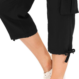 Pantalon Capri pour femme, taille haute, séchage rapide, coupe droite, jambe large, respirant, décontracté, uni, teint, pour l'été - Product Image 5