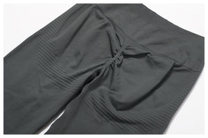 Gray 3-Piece Yoga Set High Waist Shorts V-Neck Crop <b>Top</b> Full-Length Seamless Spandex/Nylon Four-Way Stretch <b>Sweat</b> Wicking - Product Image 6