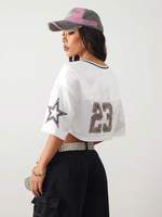 Camiseta de Fútbol Corta de Malla Blanca con Estampado de Leopardo 23 para Mujer, Estilo Urbano, Bajo MOQ, Fabricante Mayorista OEM de Marca Privada
