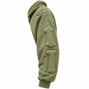 Sweat à capuche unisexe vert olive avec lettres 3D en relief, manches à motif os, streetwear, 100% coton, hiver - Product Image 5