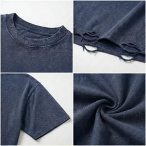 T-shirt en coton lavé surdimensionné à manches courtes, col rond, couleur unie, coupe décontractée pour homme, longueur standard, écologique, anti-plis - Product Image 6