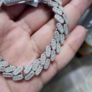925 Sterling <b>Silver</b> Moissanite Cuban <b>Bracelet</b> Iced Out Chain Link <b>Bangle</b> Round Brilliant Cut Unisex Hip Hop Jewelry - Product Image 5