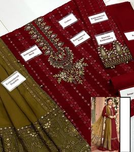 2023 vente chaude indien pakistanais mode dernière mousseline de soie de coton brodé Salwar Kameez robe lourde maçonnerie luxe fantaisie - Product Image 6