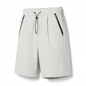 Short de bain sport pour homme en coton gris clair à séchage rapide, avec logo brodé, taille à cordon de serrage, poches latérales, longueur Bermuda, couleur unie - Product Image 3