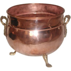 Maceta Redonda de Cobre Martillado con Patas Plateadas y Asas en Forma de Anillo, Estilo Vintage Inglés, Decoración para Jardín - Product Image 4