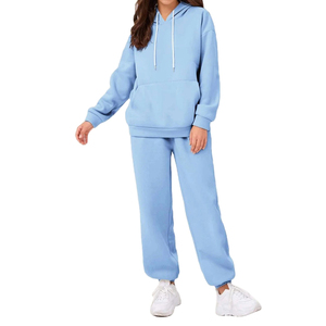 Ensemble de survêtement en molleton épais pour femme, personnalisable avec logo imprimé, comprenant un sweat à capuche et un pantalon de jogging, ensemble deux pièces pour l'hiver - Product Image 6
