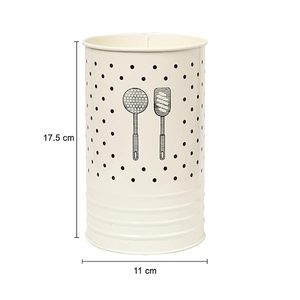 Porte-ustensiles de cuisine cylindrique en métal avec design perforé et motif cuillère-spatule, support de rangement minimaliste pour cuisine - Product Image 2