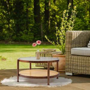 Tavolino da divano in rattan stile Boho da 31,5 pollici con piano in vetro per soggiorno, patio, balcone - Product Image 6
