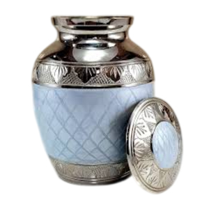 Urne funéraire élégante en laiton pour cendres humaines adultes, haute qualité, blanc et argent, urne commémorative artisanale, design traditionnel - Product Image 2