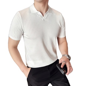 เสื้อโปโลถักแขนสั้นสไตล์ฤดูร้อนเสื้อยืดคอวีแนวธุรกิจลำลองสำหรับผู้ชายเสื้อโปโลอเนกประสงค์ทุกวัน - Product Image 5