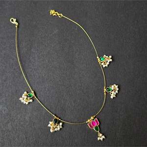 Kundan Stone Lotus Invisible Chain Fine Beaded Necklace - Product Image 1