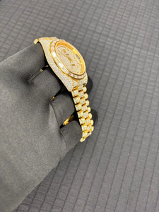I&U Luxury Luxury Mechanical <b>Watch</b> Case Analog Stainless Steel <b>Men's</b> Yellow Moissanite Band No Waterproof Pave Baguette Bezel - Product Image 3
