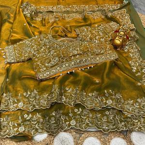 Indian Ethnic Beautiful and Elegant <b>Saree</b> with Embroidery Work for Partywear and Wedding Occasion for Women Fancy Trendy Outfit - Product Image 3