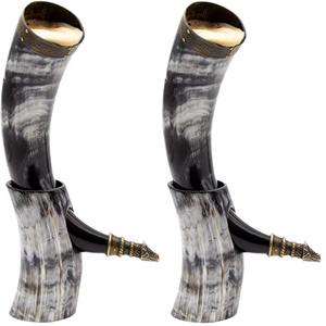 Copa Vikinga de Cuerno Natural Pulido de Alta Calidad, Hecha a Mano con Base para Beber Cerveza - Product Image 1