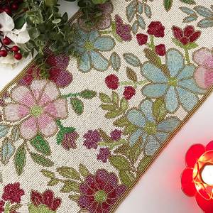 Chemin de table rectangulaire perlé en tissu, fait main, design vague, style glamour - Product Image 5