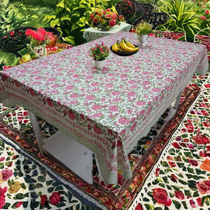 Nappe de table en coton rose à motifs floraux, attrayante et magnifique, faite à la main, avec chemin de table pour la décoration de fêtes et de mariages - Product Image 1