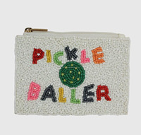 Pochette de luxe artisanale Pickleball Social Club avec broderie de perles de rocaille, style club de campagne, fermeture éclair, artisanat de boutique