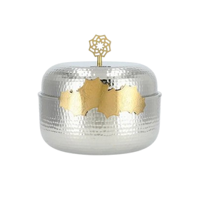 Luxury Silver with Gold Steel Casseroles With Gold Handle <b>Lid</b> Metal Food Warmer & Server for Kitchens Metal Hotpot for Serving - Product Image 6