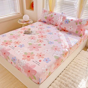 Drap plat imprimé flamant rose en coton 300 fils, respirant, toutes saisons, pour adultes, motif dessin animé gris rose - Product Image 4
