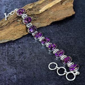 Top Quality Natural Purple <b>Copper</b> Turquoise 925 Sterling Silver Plated Handmade Link <b>Bracelet</b> Opaque Gemstone Jewelry OEM/ODM - Product Image 6