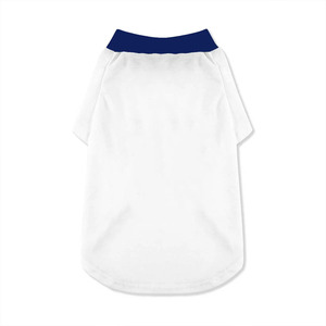 White Cotton Dog T-Shirt With Navy Blue <b>Collar</b> Simple Leisure Wear All Seasons Breathable Machine Washable <b>Pet</b> Clothes - Product Image 1