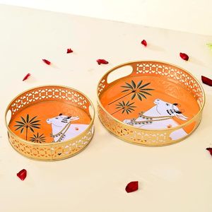 En gros, ensemble de plateaux et pots en corne Pichwai, faits main, au toucher réel, motif animalier indien, pour cadeau de remerciement - Product Image 2