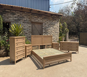 Juego de dormitorio estilo rústico francés, mesa de comedor de madera antigua, madera maciza de roble vietnamita, nogal, aliso, acacia, pino y ratán. - Product Image 6