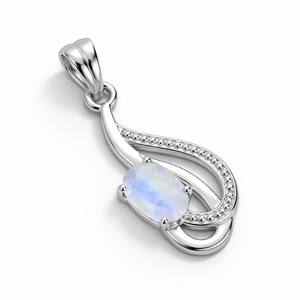 Pendentif Tendance en Argent Sterling Plaqué Rhodium avec Pierre de Lune Ovale et Motif Spirale, Fait Main, Minimaliste, Unisexe, pour Usage Quotidien, Vente en Gros - Product Image 4
