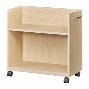 Meuble de rangement moderne marron pour salon avec 2 étagères et roulettes, style vintage américain, design antique en bois - Product Image 3