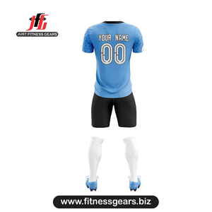 Ensemble de maillots de football personnalisés bleus à manches courtes unisexe adulte, anti-humidité, impression par sublimation, taille élastique - Product Image 3