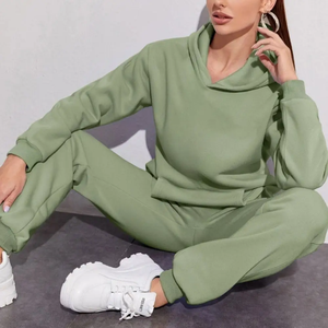Clothing Custom Two Piece Raw Edge Sweatsuit <b>Cropped</b> Distressed <b>Zip</b> <b>up</b> Hoodie and Women's Custom Logo Long Sleeve Activewear - Product Image 6