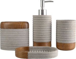 Ensemble de salle de bain classique moderne en bois et céramique, motif rectangulaire, quatre pièces, effet bois gris, facile à nettoyer, pour la décoration de la salle de bain - Product Image 5
