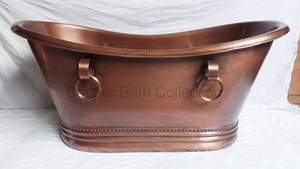 Baignoire de trempage rustique autoportante de luxe en cuivre martelé antique Double égouttoir à pantoufles personnalisable pour la maison hôtel salle de bain - Product Image 3