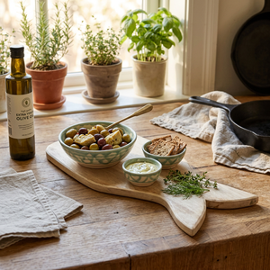 Tabla de cortar de madera con forma de hoja de arce hecha a mano, al por mayor, personalizada, con mango verde, tabla de servir de madera natural ecológica para - Product Image 3