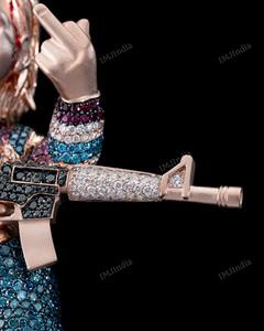 Colgante de lujo personalizado de Chucky de dibujos animados en 3D con moissanita VVS Icedout, de plata 925 bañada en rodio y esmaltada, que pasa la prueba del diamante - Product Image 4