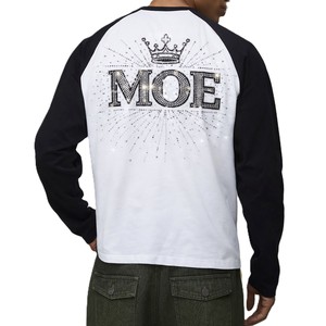 T-shirt pour homme en coton à manches longues avec logo graphique personnalisé en strass et manches contrastantes, vente en gros, fournisseur d'usine OEM en vrac - Product Image 2