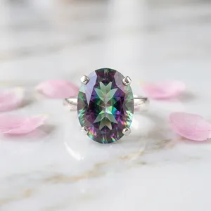 Classic Rainbow Mystic Topaz 925 Sterling Silver <b>Ring</b> Prong Setting Handmade Jewelry Multicolor Gemstone <b>Statement</b> <b>Ring</b> - Product Image 4