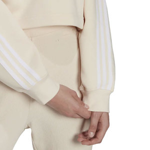 Sweat-shirt à capuche court personnalisé pour femme, blanc cassé, avec bandes latérales, coupe ample, style streetwear, idéal pour le sport et la gym - Product Image 3