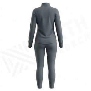 Women's Gray Full-Zip Tracksuit Long Sleeve Jacket and Leggings Set - Product Image 2