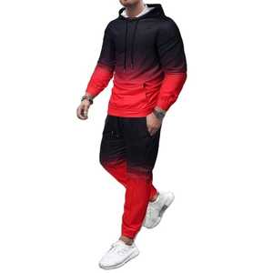 Survêtement unisexe à capuche dégradé de couleurs, manches longues, décontracté, sportif, avec poches latérales, fermeture éclair, respirant, léger, 100% coton - Product Image 1