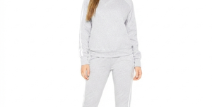 Women's Gray Tracksuit With <b>White</b> Stripes Full Sleeve Crew Neck Casual Sweatshirt And <b>Joggers</b> Set Regular Fit Autumn Wear - Product Image 6