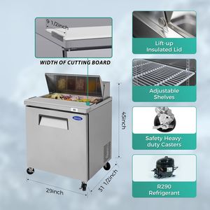 Orikool Tavolo Refrigerato Commerciale da 29 Pollici per Preparazione Sandwich e Insalate, con Piano di Taglio in Legno e Coperchio Protettivo - Product Image 6