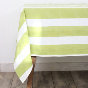 Nappe de table rayée verte et blanche 100% coton, ensemble de nappes de mariage en lin - Product Image 1