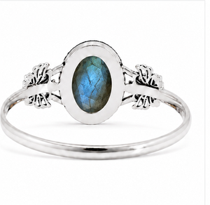 Labradorite Sterling Silver Bangle, Oval Blue Flash Gemstone <b>Bracelet</b>, 925 Silver Labradorite Jewelry, Handmade Boho Bangle - Product Image 2