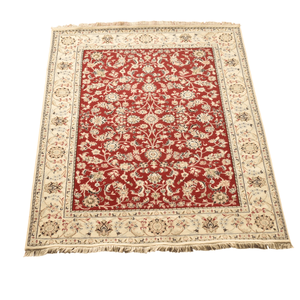 Tapis d'intérieur en laine de Nouvelle-Zélande fait main, motif floral rouge, à poils ras, résistant aux taches - Product Image 5