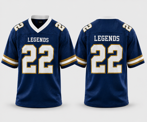 Maillot de football personnalisé en mesh, légendes, bleu marine, or, blanc, numéro 22, uniforme d'équipe, respirant, séchage rapide, vêtements de sport, vente en gros, usine - Product Image 1
