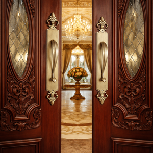 Poignée de porte moderne en laiton HI SAFE Fleur Royale de qualité supérieure |   Porte d'entrée principale décorative en laiton massif de 20 pouces pour hôtel - Product Image 4